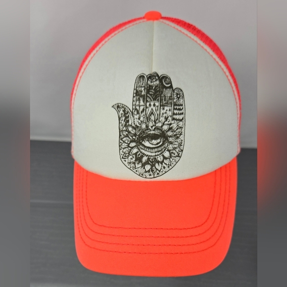 Billabong Snapback Boho Trucker Hat Pink/Orange Adult One Size Unisex Hamsa Hand - Picture 2 of 9